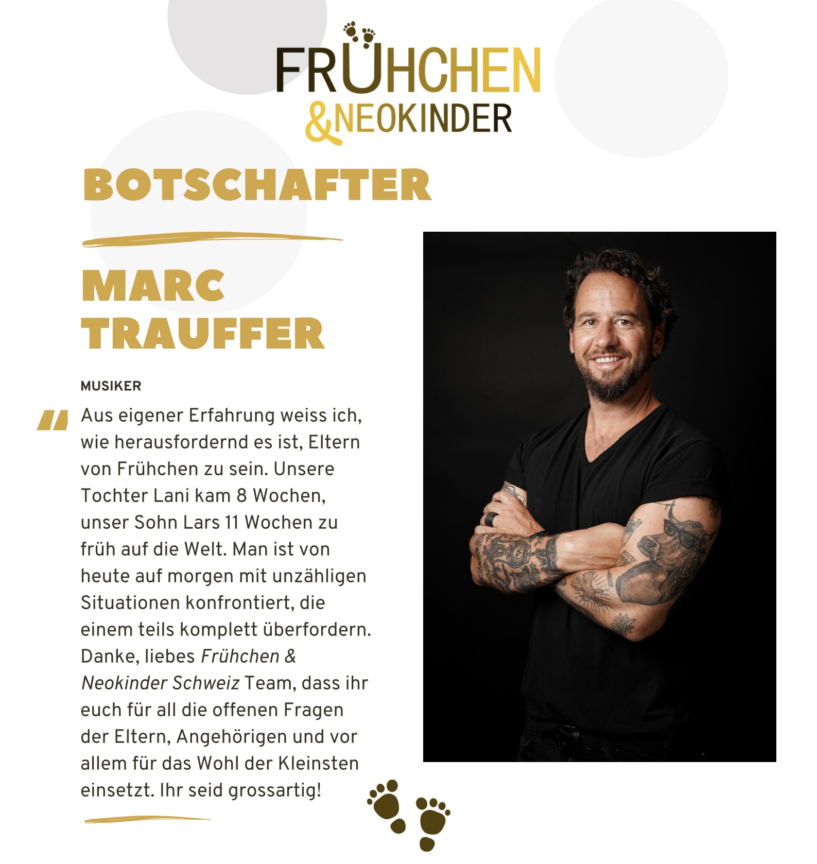 Trauffer, Botschafter von Frühchen & Neokinder Schweiz